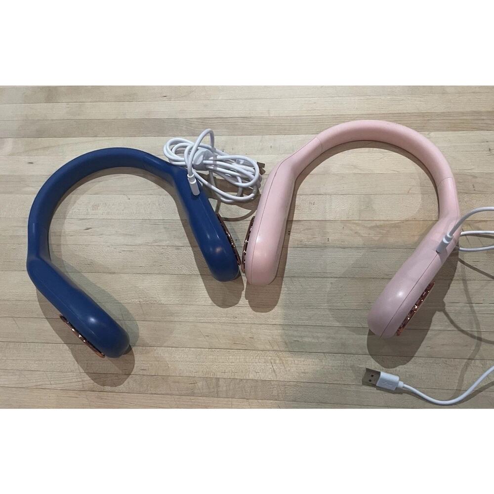 Lot Of 2 PORTABLE NECK FAN 360° COOLING BLADELESS PERSONAL FAN Blue And Pink